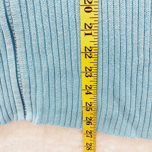 Sweater Full Zip Size L Rhinestone Zipper Powder Blue Dopamine Dressing Ribbed - Picture 8 of 15